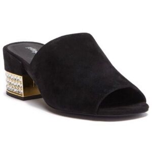 Anthropologie Jeffery Campbell Teseida Suede Rhinestone Mule Sandals Black 9